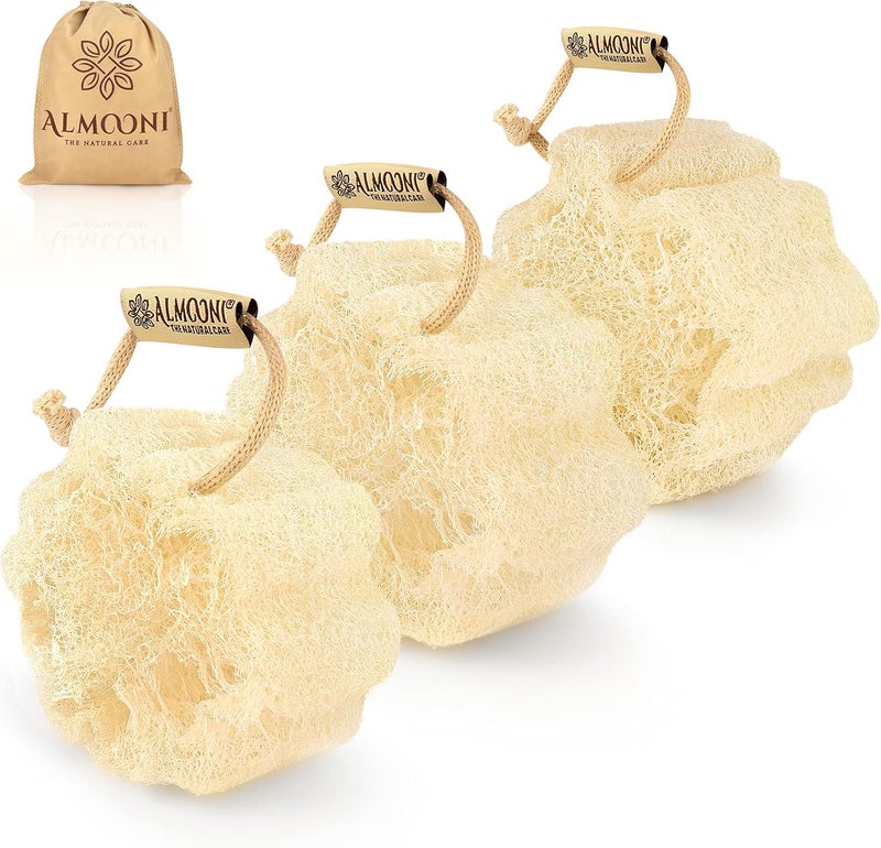 ALMOONI Mini Natural Loofah Sponge - Real Egyptian Shower Exfoliating Loofah - Small Loofah Scrubber for The Perfect Grip - 3 Count(1 Pack) - Image 1