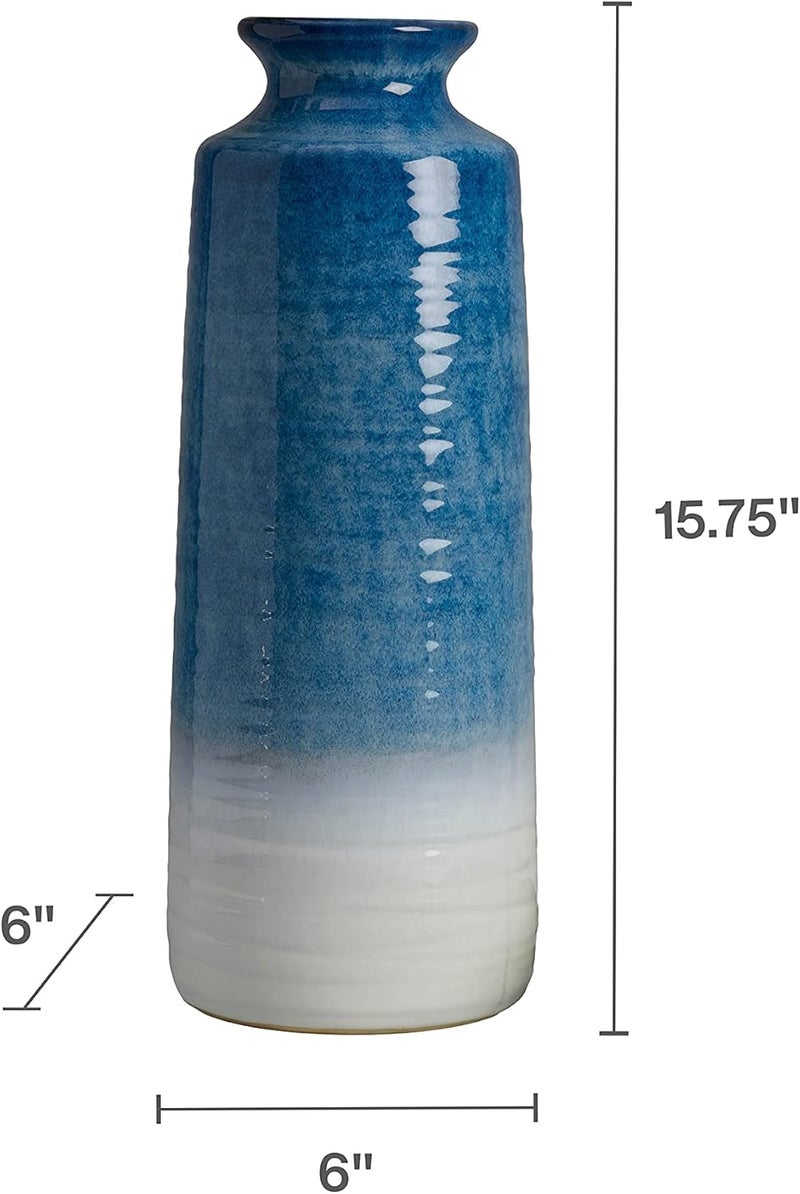 Mikasa Mikasa Blue and White Ceramic Vase Use to Display Faux or Dried Flowers 59x59x157 Inch  - Image 2
