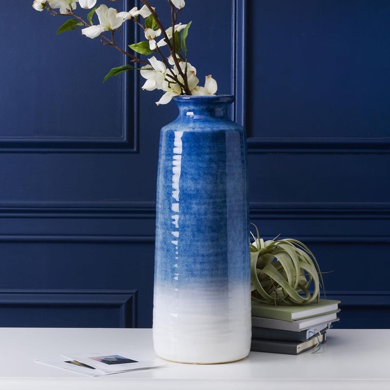 Mikasa Mikasa Blue and White Ceramic Vase Use to Display Faux or Dried Flowers 59x59x157 Inch  - Image 5