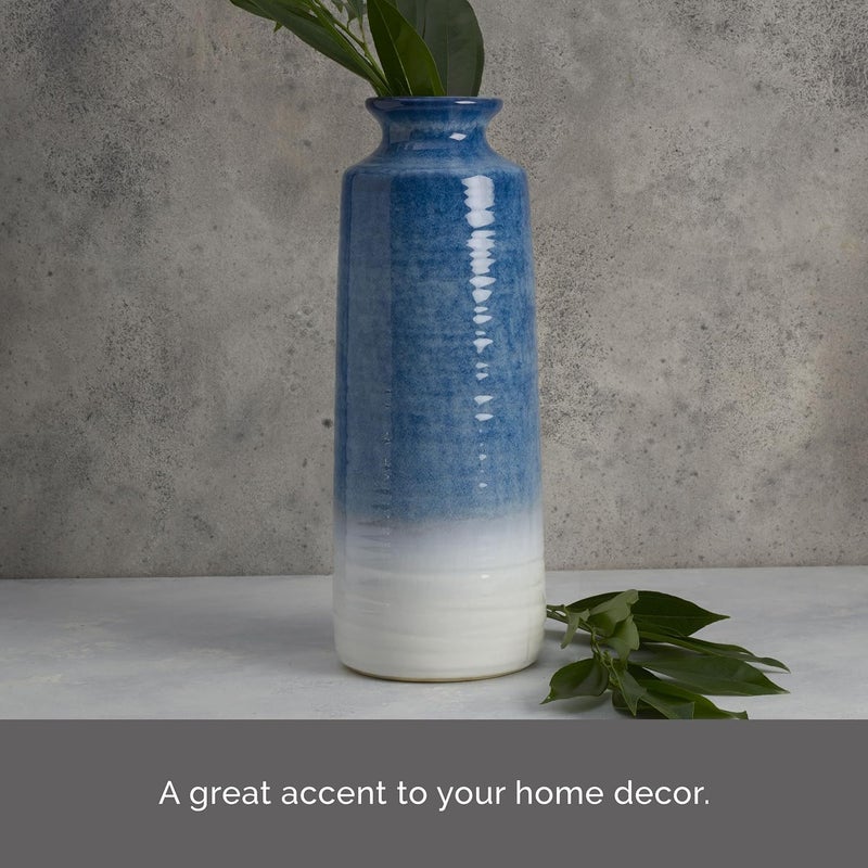 Mikasa Mikasa Blue and White Ceramic Vase Use to Display Faux or Dried Flowers 59x59x157 Inch  - Image 4