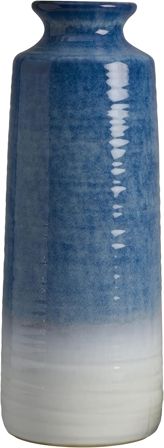 Mikasa Mikasa Blue and White Ceramic Vase Use to Display Faux or Dried Flowers 59x59x157 Inch  - Image 1