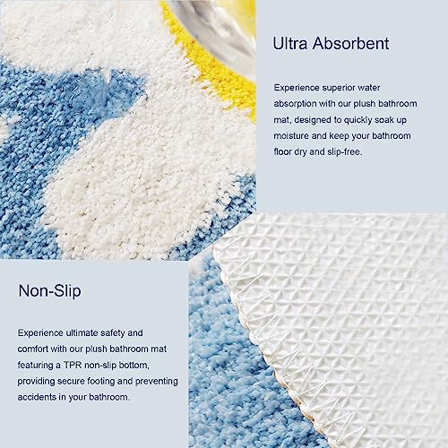 YRXRUS Flower Bath Mat, Blue Bathroom Rug, Beauty Bath Mats, Ultra Soft Microfiber Bath Rug, Machine Washable Flower Rug, Shower Bathtub Mat Gift Aesthetic Summer Room Decor, 23.6x23.6 in - Image 2