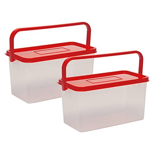 Gluman Polypropylene Pick N Carry Multipurpose Storage Box With Lid (3.3 Litre) | 100% Food Grade | Dishwasher Safe | Freezer Safe | Recyclable (Red)(Pack of 2) - Image 1