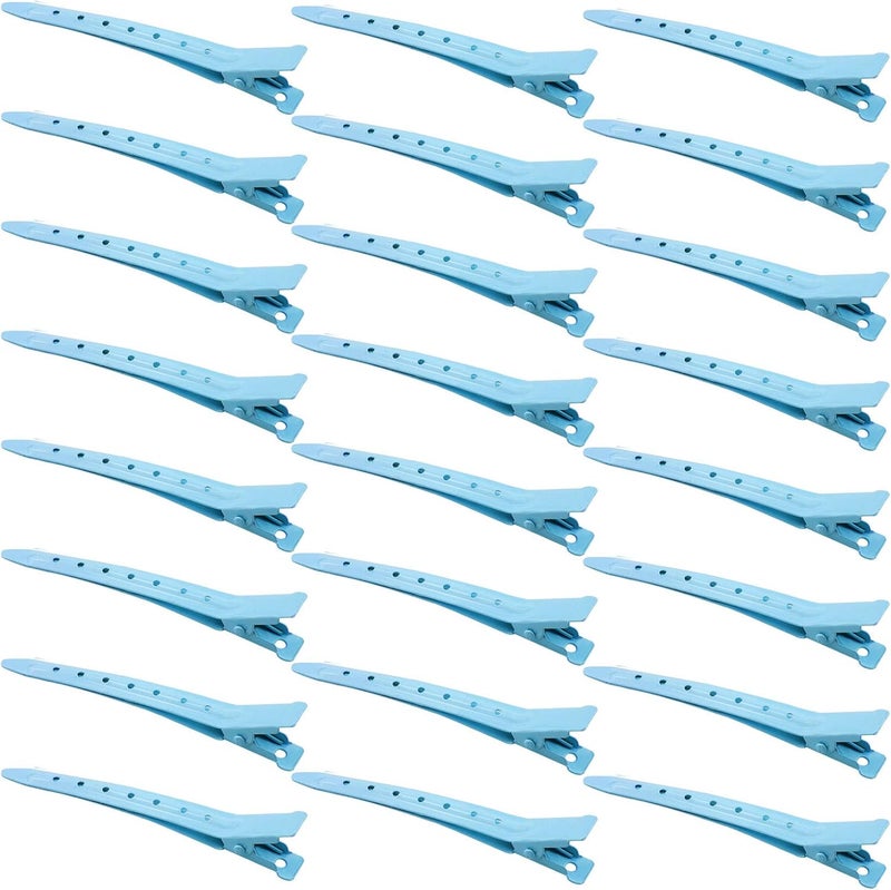 Bantoye 24 Packs Duck Bill Clips, 3.35 Inches Rustproof Metal Alligator Curl Clips with Holes for Hair Styling, Hair Coloring, Blue - Image 1