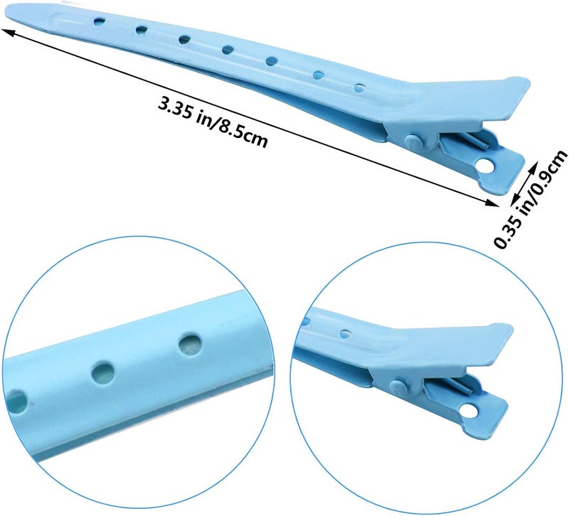 Bantoye 24 Packs Duck Bill Clips, 3.35 Inches Rustproof Metal Alligator Curl Clips with Holes for Hair Styling, Hair Coloring, Blue - Image 2