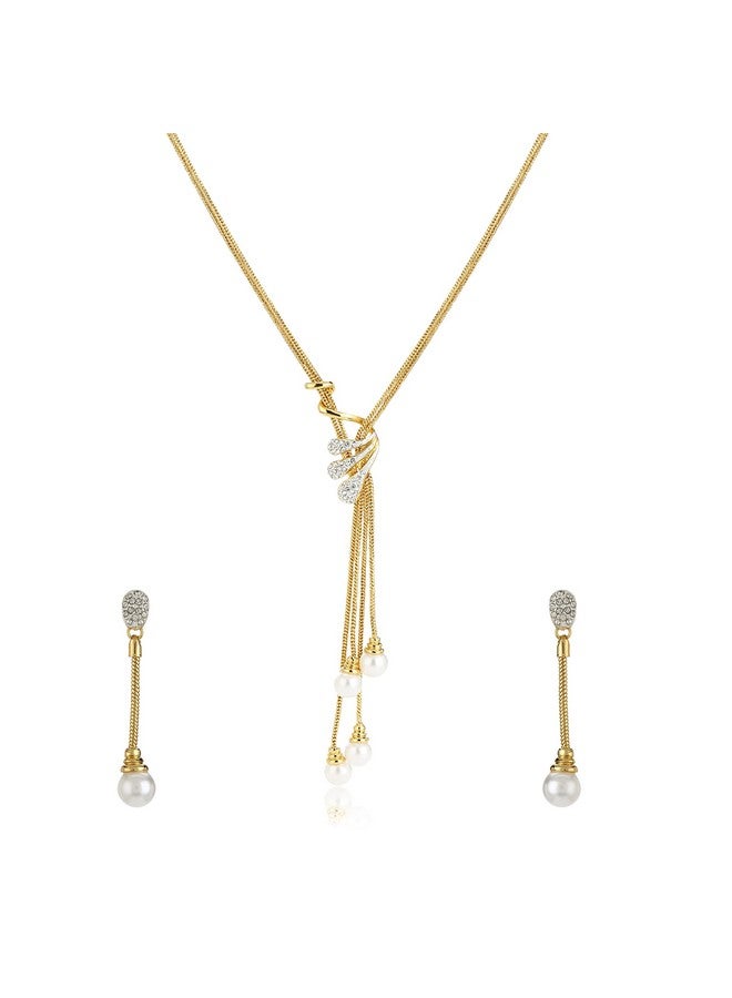 Estele 24 Kt American Diamond CZ Gold Plated Designer Jewellery Set/Necklace Set with Chain & Earring for Girls/Women - Image 1