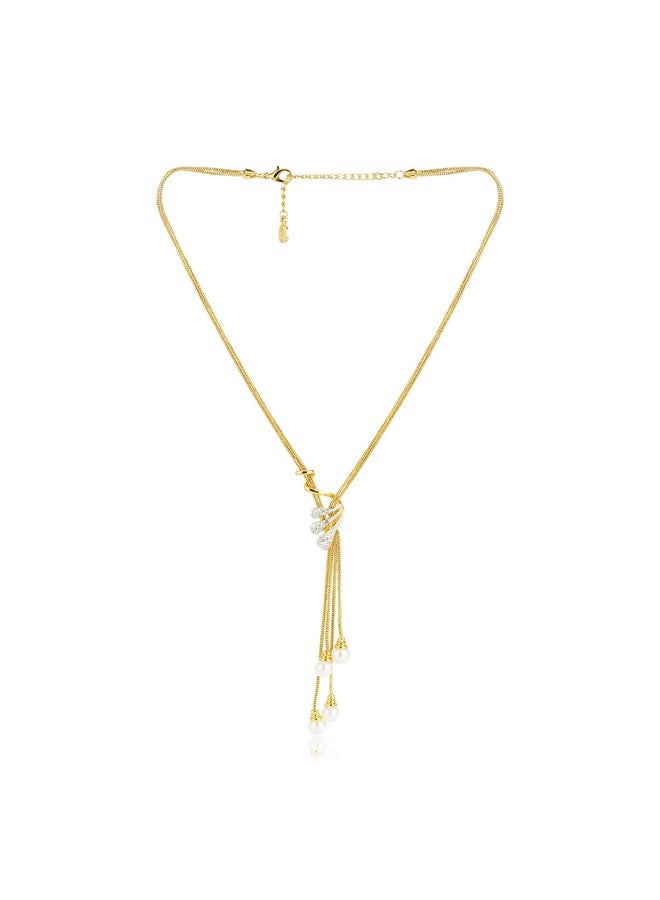 Estele 24 Kt American Diamond CZ Gold Plated Designer Jewellery Set/Necklace Set with Chain & Earring for Girls/Women - Image 2