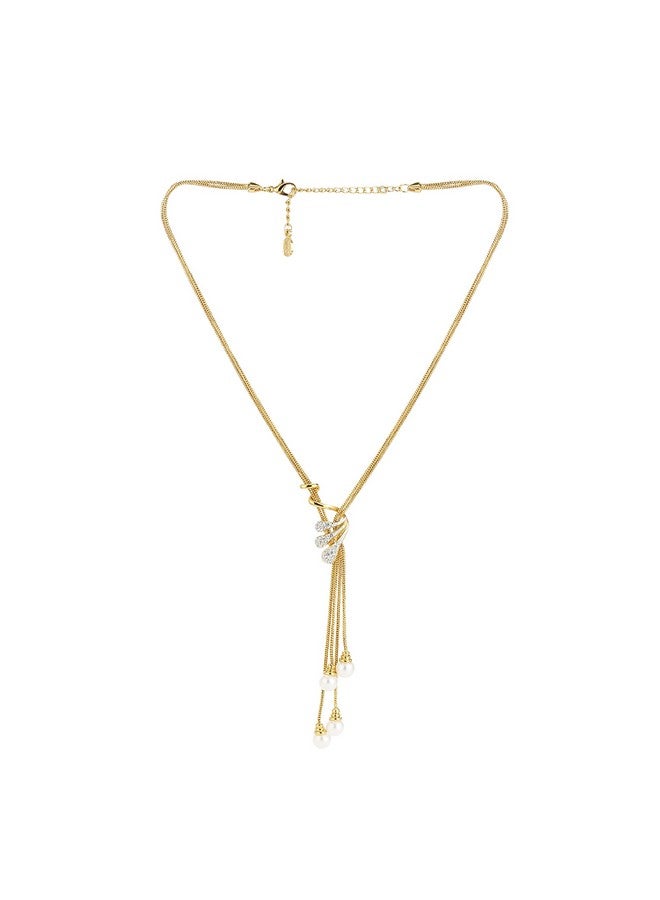 Estele 24 Kt American Diamond CZ Gold Plated Designer Jewellery Set/Necklace Set with Chain & Earring for Girls/Women - Image 4