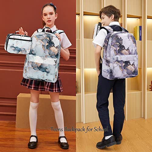 JIANYA Backpack for Girls, Marble Girls Backpack with Lunch Box Kids School Bag Travel Back Packs - Image 2
