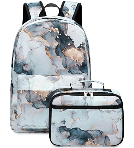 JIANYA Backpack for Girls, Marble Girls Backpack with Lunch Box Kids School Bag Travel Back Packs - Image 1