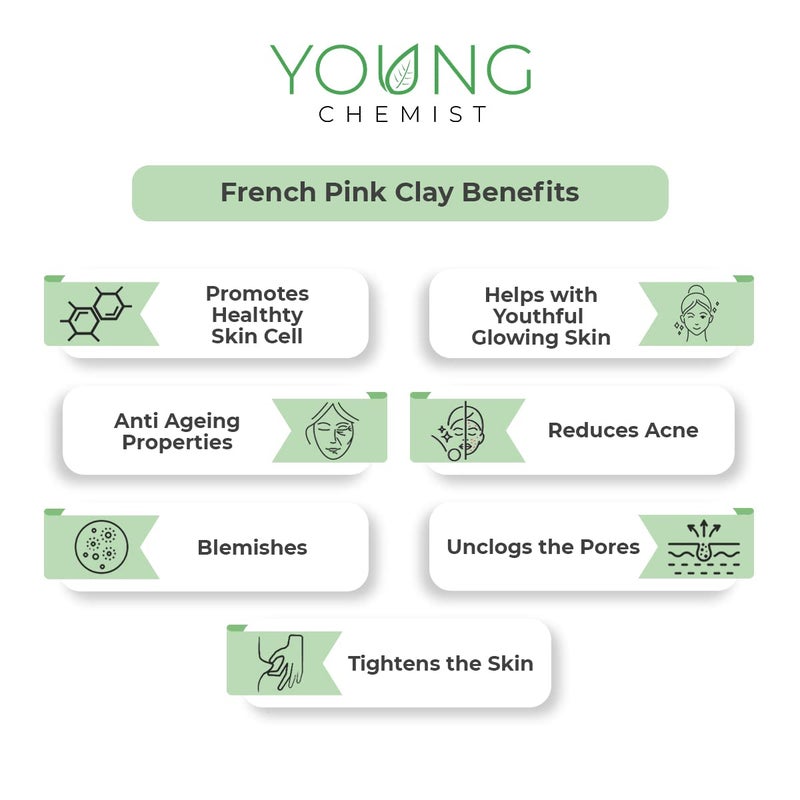 Young Chemists French Pink ClaySkin cleanserRaw Vegan and Organic with AntiAging PropertiesParaben freeGood for Body Face and Hair all Skin Type Powder Form Pink 1 kg - Image 2