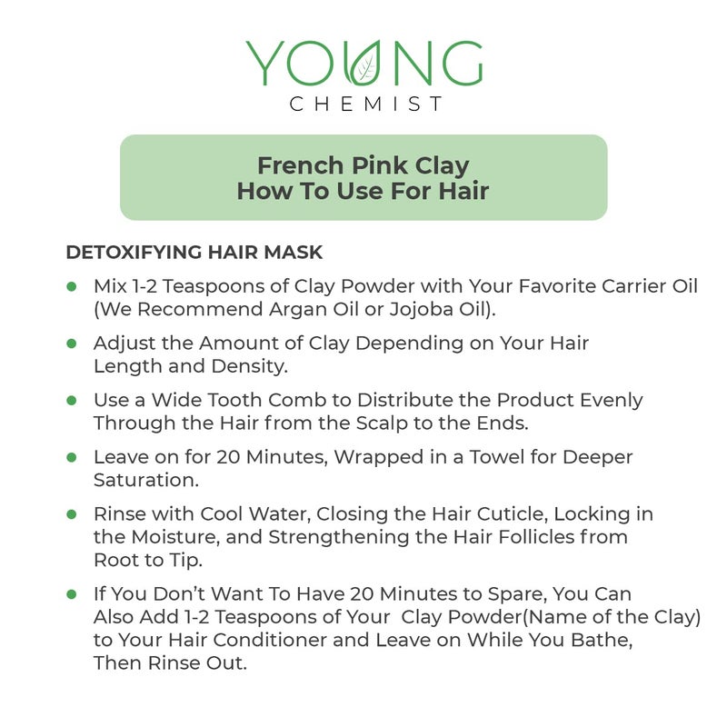 Young Chemists French Pink ClaySkin cleanserRaw Vegan and Organic with AntiAging PropertiesParaben freeGood for Body Face and Hair all Skin Type Powder Form Pink 1 kg - Image 5
