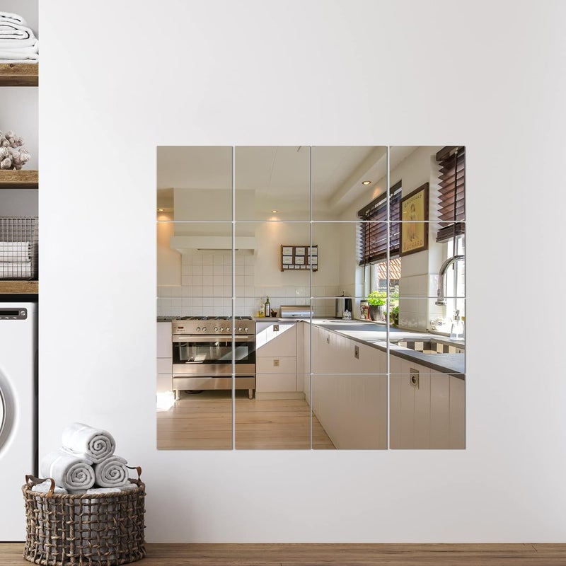 Delma Home Gym Mirrors, 12'' x 12'' Glass Mirror Tiles (8 PCS), Square Large Wall Mirror for Home Gym, Bedroom, Door,Bathroom, Frameless Mirror Sets - Image 3