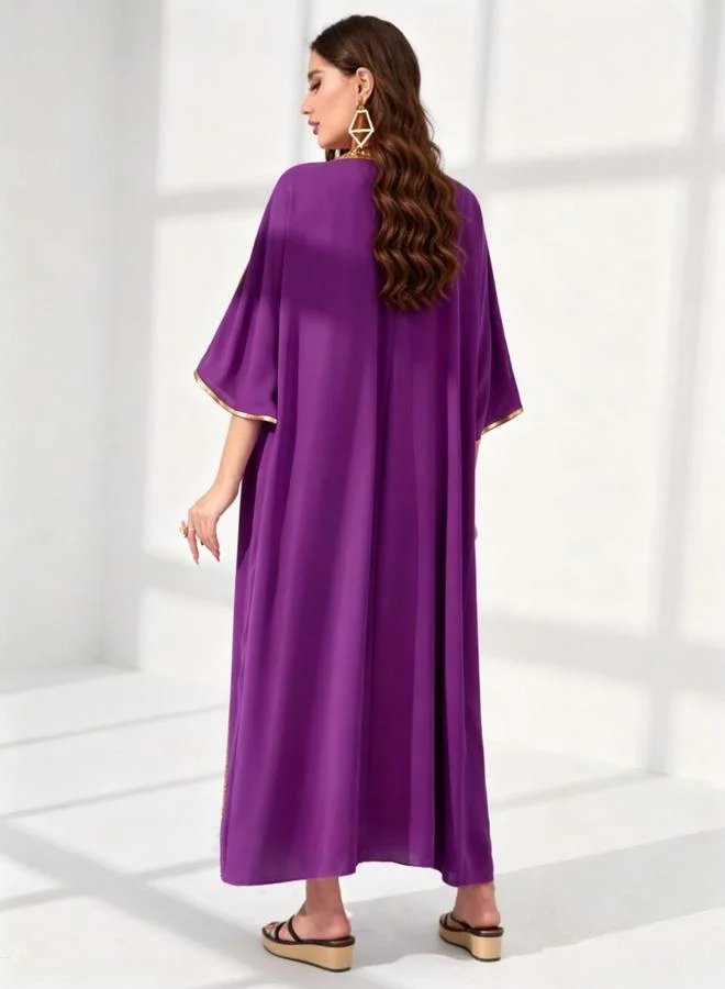 Take Two  Solid Taping Trim Abaya and Dress Modest Set for Women | Best Price UAE