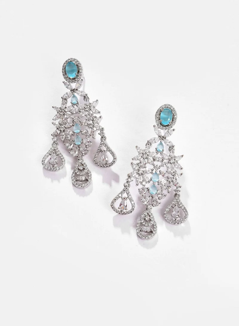 SOHI Silver Plated Designer Stone Necklace, Earrings and Maang Tikka Set