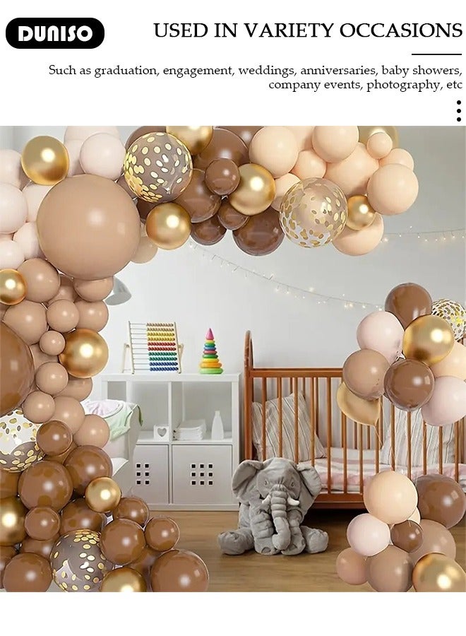 DUNISO 127 PCS Brown Balloon Garland Arch Kit in Different Sizes with Dark Brown, Light Brown, Gold, White, Gold Glitter Balloons for Boho Unisex Birthday Wedding Baby Shower Decorations - Image 2