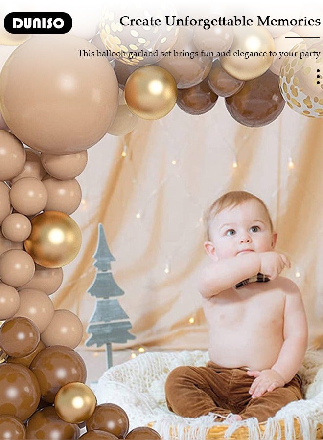 DUNISO 127 PCS Brown Balloon Garland Arch Kit in Different Sizes with Dark Brown, Light Brown, Gold, White, Gold Glitter Balloons for Boho Unisex Birthday Wedding Baby Shower Decorations - Image 3