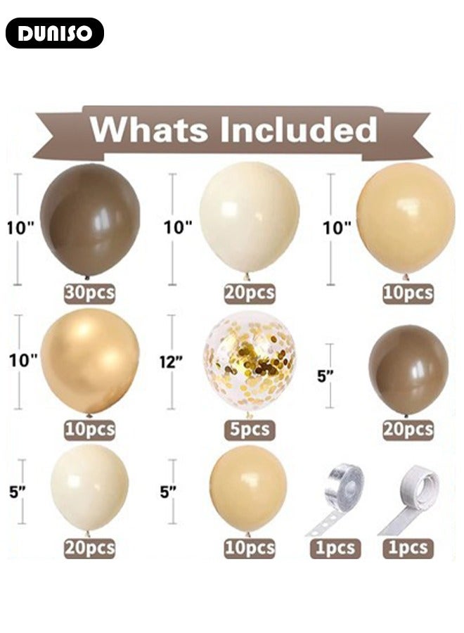 DUNISO 127 PCS Brown Balloon Garland Arch Kit in Different Sizes with Dark Brown, Light Brown, Gold, White, Gold Glitter Balloons for Boho Unisex Birthday Wedding Baby Shower Decorations - Image 4
