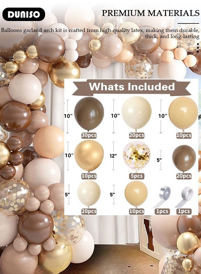 DUNISO 127 PCS Brown Balloon Garland Arch Kit in Different Sizes with Dark Brown, Light Brown, Gold, White, Gold Glitter Balloons for Boho Unisex Birthday Wedding Baby Shower Decorations - Image 5