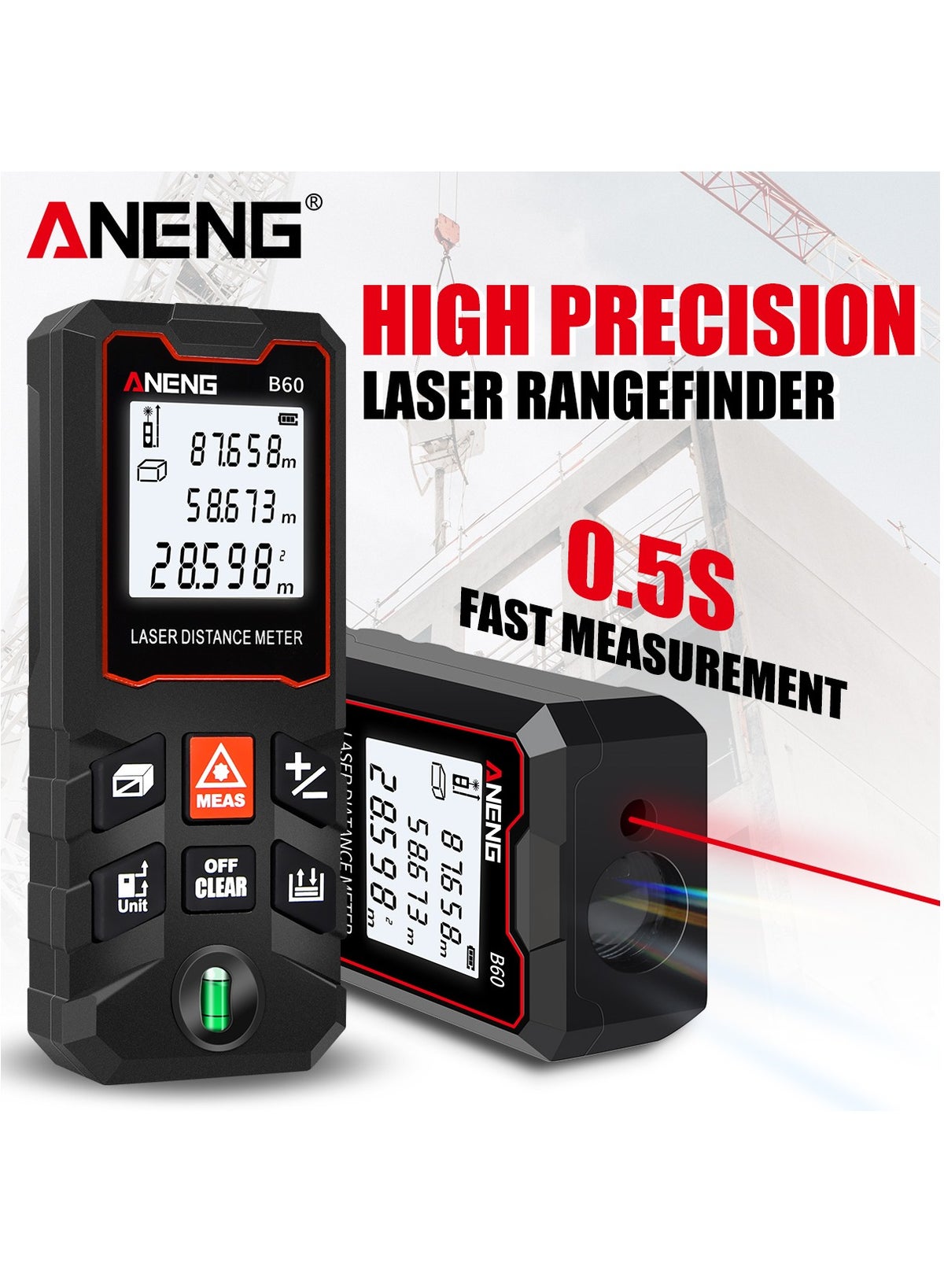 ANENG 40m/60m/80m/100m Digital Laser Distance Meter with Bubble Level ...