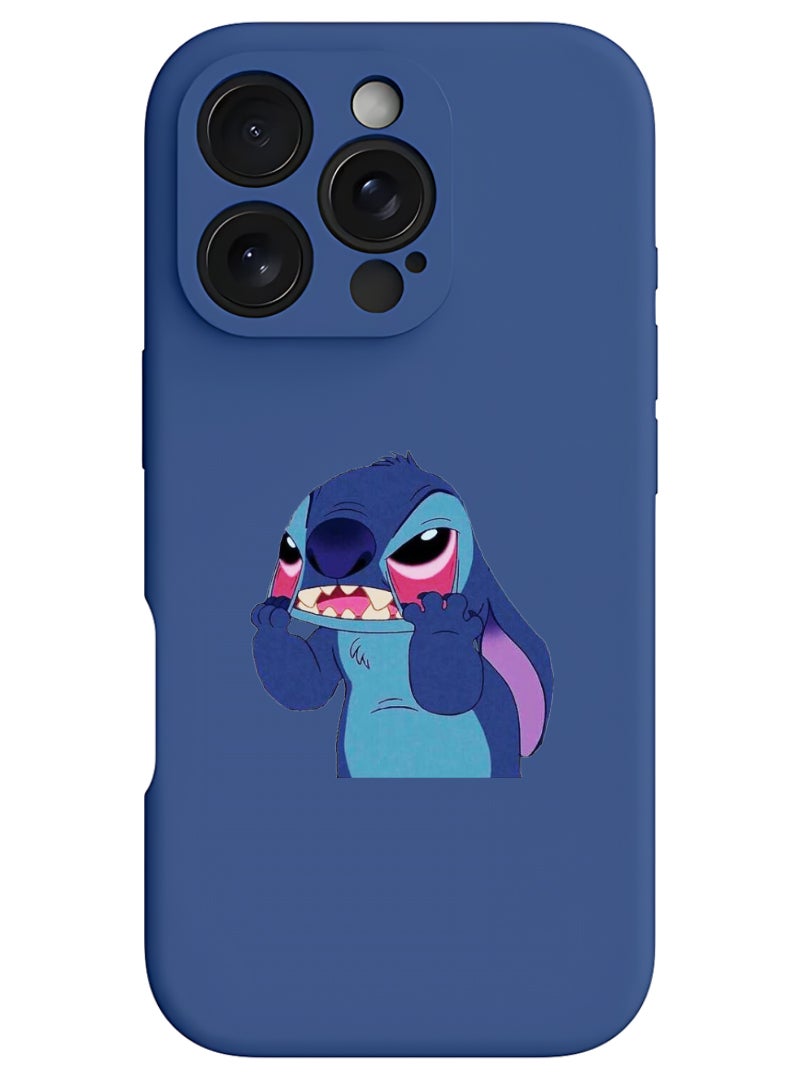 Theodor iPhone 16 Pro Max Blue Protective Slim Fit Case Liquid Silicone Cover with Full Body Protection Anti-Scratch Shockproof Case For iPhone - Stitch - Image 1