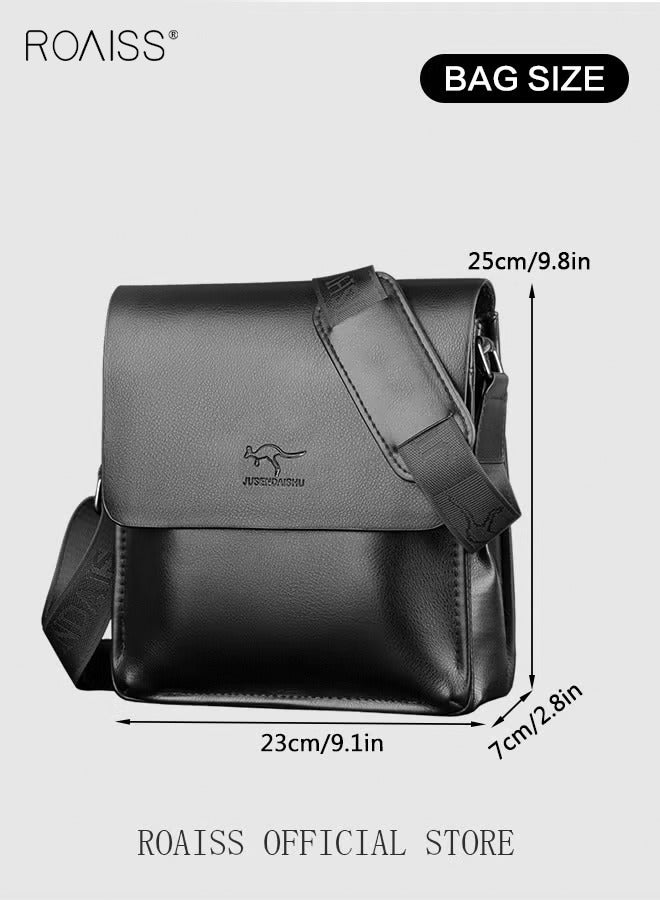 roaiss Business PU Leather Shoulder Bag for Men 7 Pockets Clamshell Adjustable Strap Waterproof Large Capacity Crossbody Bag Mens Classic Commuting Premium Textures Backpack - Image 4