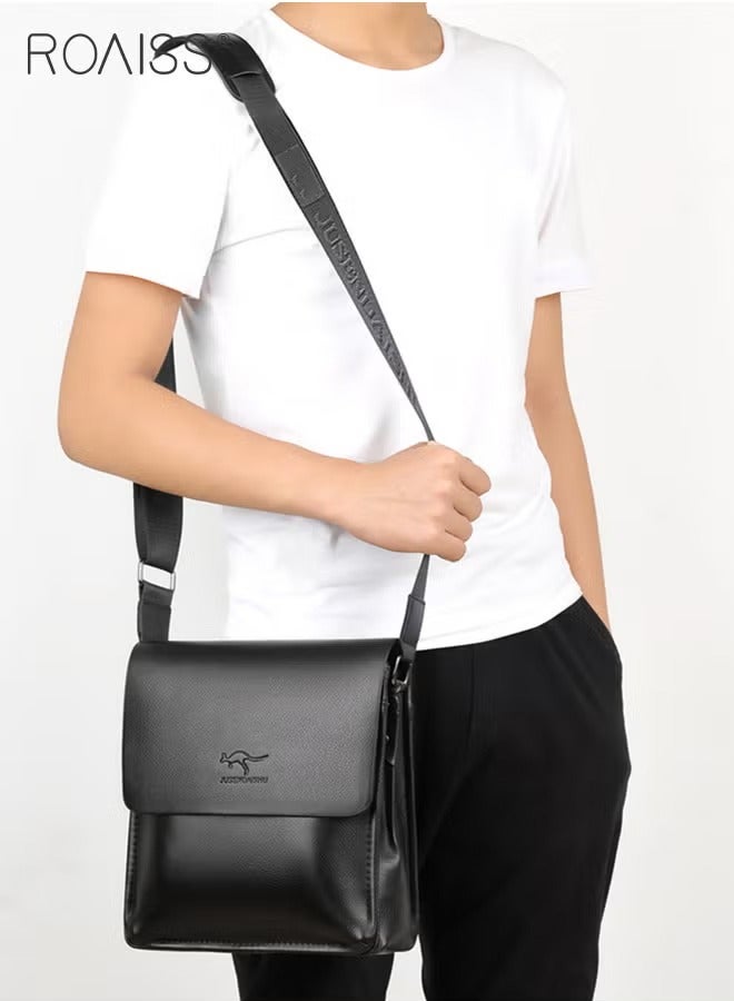 roaiss Business PU Leather Shoulder Bag for Men 7 Pockets Clamshell Adjustable Strap Waterproof Large Capacity Crossbody Bag Mens Classic Commuting Premium Textures Backpack - Image 1