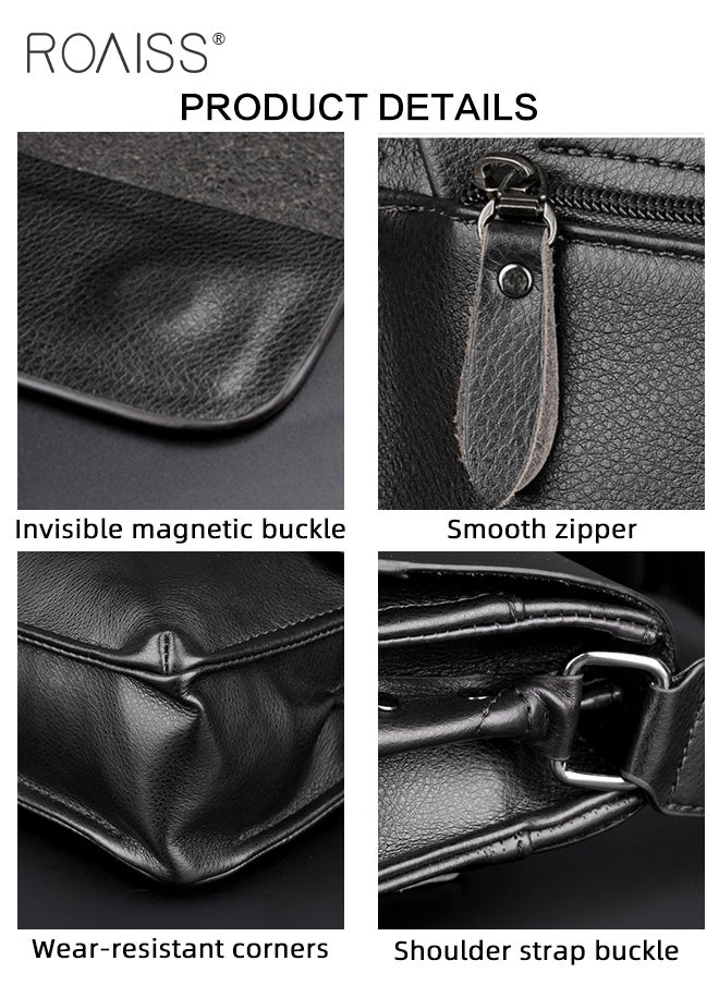 roaiss - Business PU Leather Shoulder Bag for Men 7 Pockets Clamshell Adjustable Strap Waterproof Large Capacity Crossbody Bag Mens Classic Commuting Premium Textures Backpack - Image 1
