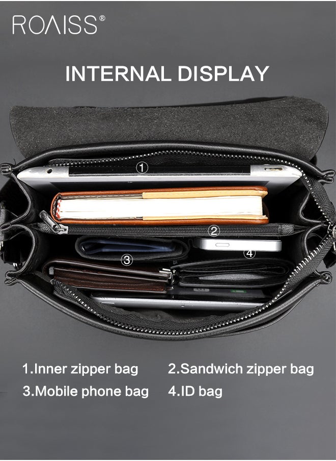 roaiss - Business PU Leather Shoulder Bag for Men 7 Pockets Clamshell Adjustable Strap Waterproof Large Capacity Crossbody Bag Mens Classic Commuting Premium Textures Backpack - Image 1
