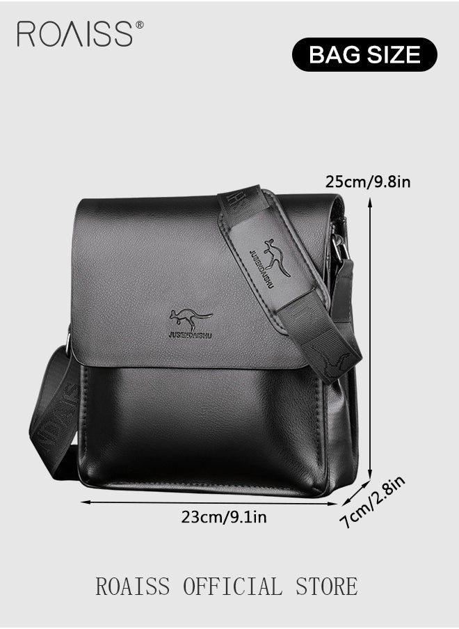 roaiss - Business PU Leather Shoulder Bag for Men 7 Pockets Clamshell Adjustable Strap Waterproof Large Capacity Crossbody Bag Mens Classic Commuting Premium Textures Backpack - Image 1