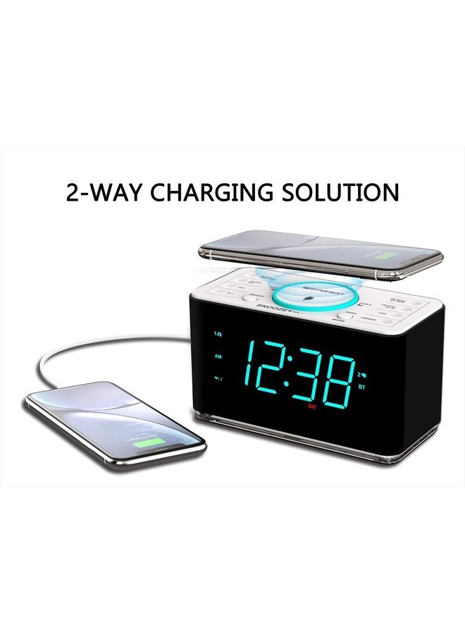 Emerson Radio ساعة منبه مزدوجة راديو بشاحن لاسلكي فائق السرعة 15 واط مع مكبر صوت بلوتوث، شاحن USB، ضوء ليلي LED أزرق، وشاشة 1.4 بوصة، أسود - Image 4