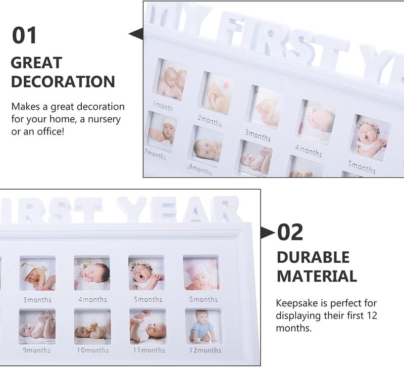 Growth Record Photo Frame for Newborns and Infants, Keepsake Frame with Monthly Milestone Markers, Small Size for First Year Memories and Nursery Display - Image 3