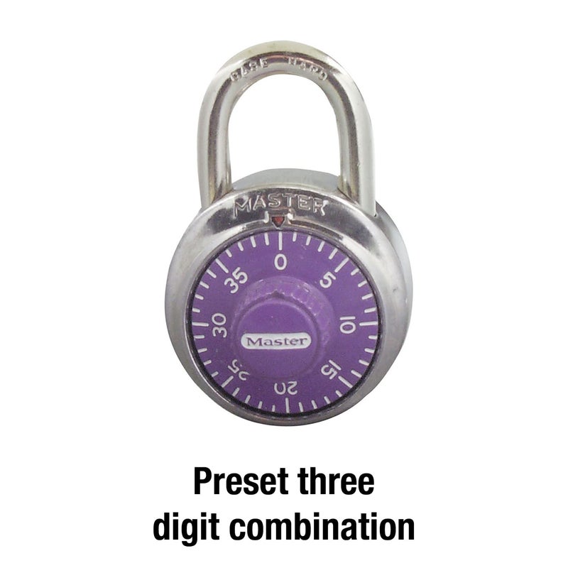 Master Lock Master Lock Purple Combination Locker Lock, 3-Digit Combo Padlock for Gym and School Lockers, Metal Indoor Dial Lock, 1514D  - Image 5