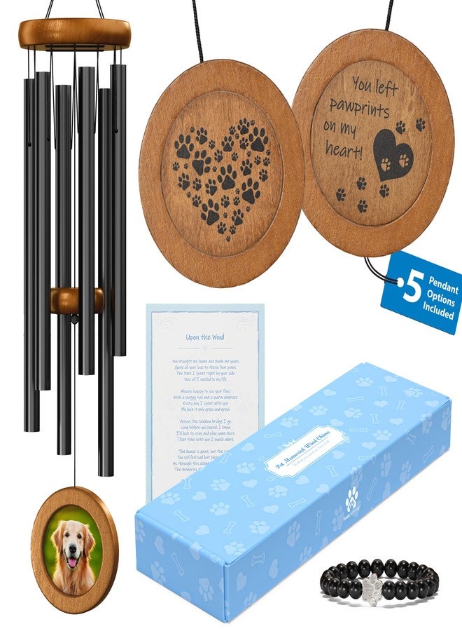 PAWCEPTIVE Dog Memorial Wind Chime 28" with 5 Pendant Designs and Comforting Pet Loss eBook- Pet Memorial Gifts-Loss of Dog Sympathy Gift-Dogs Wind Chimes, Remembrance Gift - Image 1