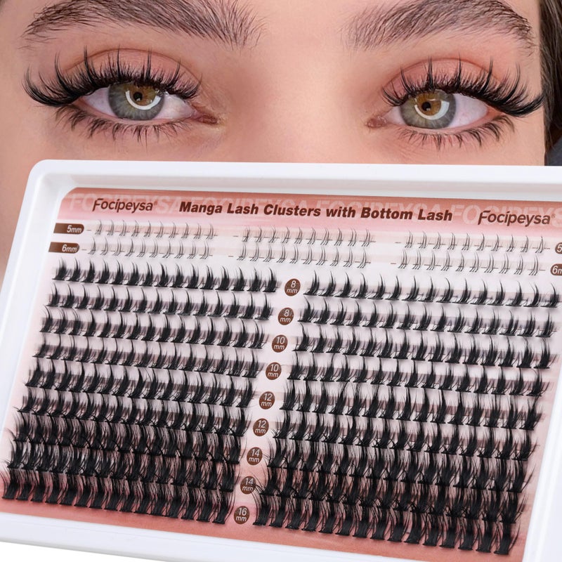 Focipeysa Manga Lash Clusters Wispy Eyelash Extensions 330Pcs Anime Lashes Extension Natural Eyelash Clusters 816mm Individual Eyelash Extension Bottom Lashes