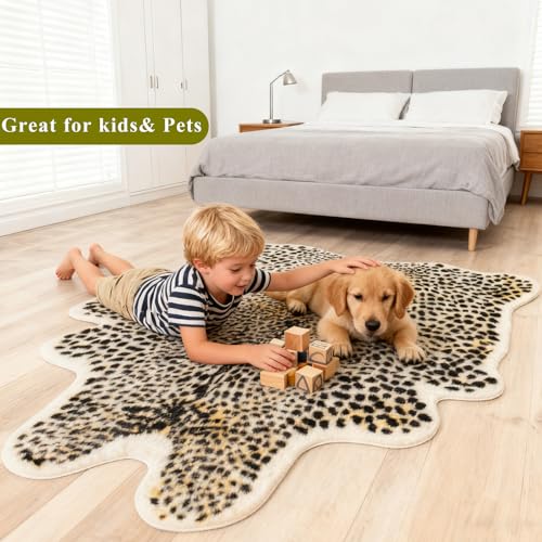 Seek4comfortable Leopard Print Rug, Cheetah Rugs 5.2x6.8ft Large Faux Cowhide Hide Skin Rug Animal Cheetah Printed Area Rug Carpet for Bedroom Livingroom Home Office - Image 3