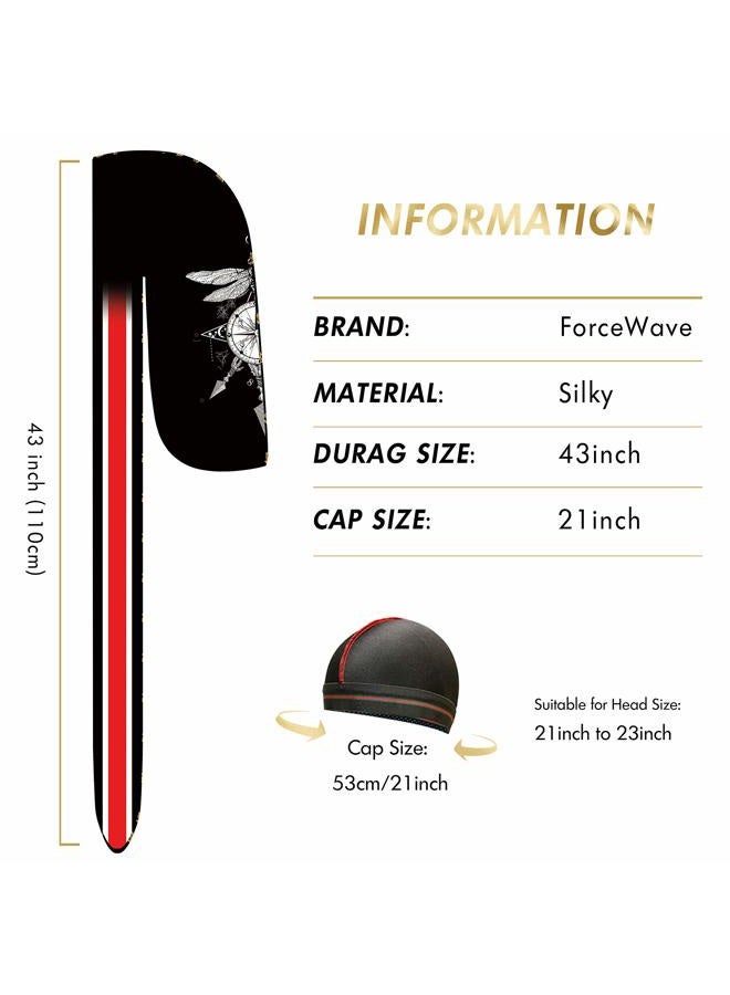 ForceWave 4PCS Silky Durags for Men 360 Waves, Designer Do Rag, 1 Wave Cap (Wing Blue Black Red) - Image 2