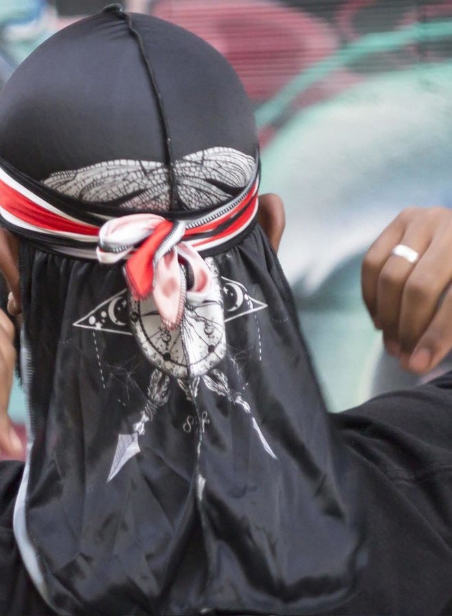 ForceWave 4PCS Silky Durags for Men 360 Waves, Designer Do Rag, 1 Wave Cap (Wing Blue Black Red) - Image 3