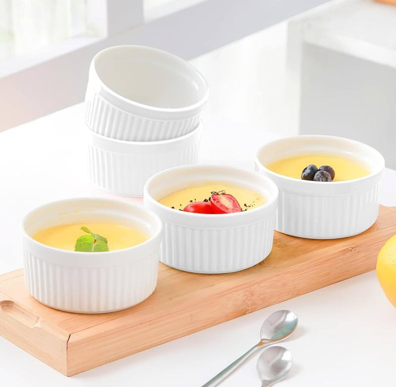 Generic Porcelain Ramekin Bowls Set of 3 with Bamboo Serving Board, Microwave and Oven Safe, White .za - Image 1