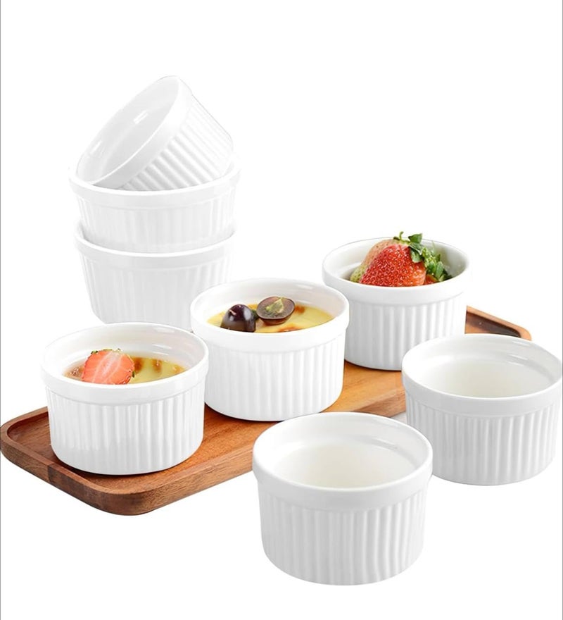 Generic Porcelain Ramekin Bowls Set of 3 with Bamboo Serving Board, Microwave and Oven Safe, White .za - Image 2
