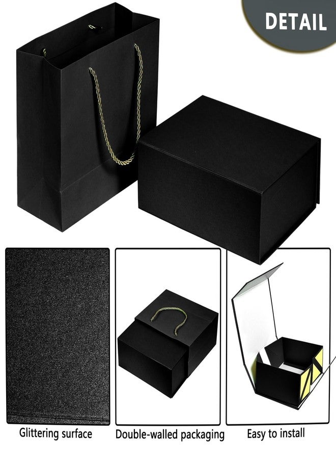 علبة هدايا GP SUP مع حقيبة، 9.8×7.8×4 بوصة، سوداء اللون، قابلة للطي مع إغلاق مغناطيسي - Image 4
