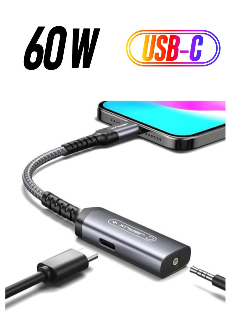 JSAUX USB C to 3.5mm Headphone and Charger Adapter, 2-in-1 AUX Mic Jack with PD 60W Fast Charging, USB C to Aux Adapter for Earphones iPhone 15/Pro/Plus/Pro Max, iPad, Samsung S24/S24+/S23/S22-  - Image 1