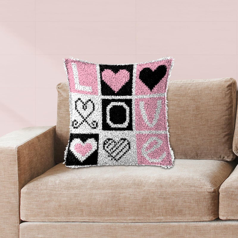 ZFFLYH Latch Hook Kits for Adults DIY Throw Pillow Cover, DIY Crochet Yarn Kits Needlework Crafts Arts with Printed Canvas Home Decor Festival Gift 17X17inch,Love - Image 2