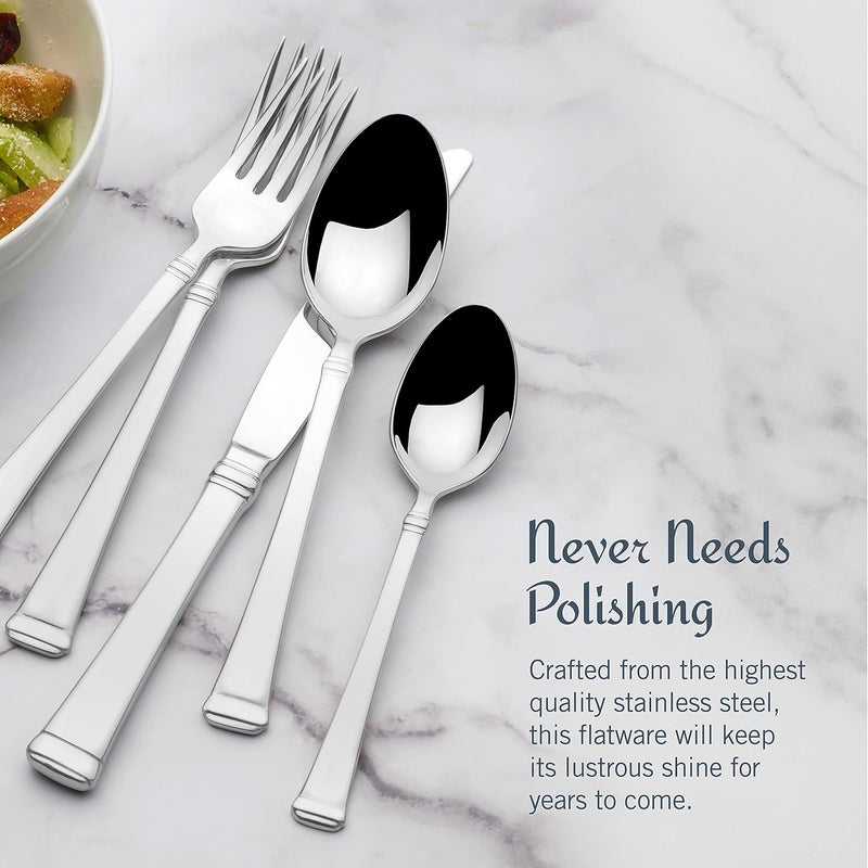 Mikasa Harmony Silverware Set for 12 65Piece 1810 Stainless Steel Flatware Set with Flared Handles Dishwasher Safe Cutlery Set Elegant Dining Utensils - Image 4