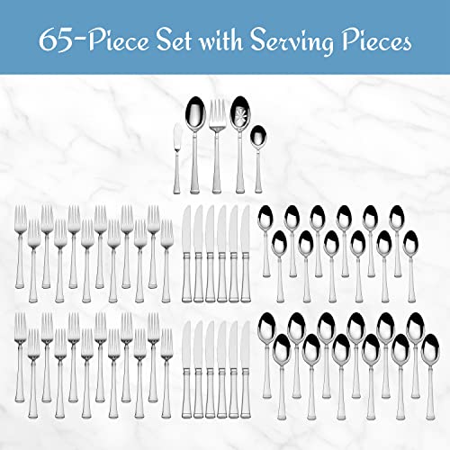 Mikasa Harmony Silverware Set for 12 65Piece 1810 Stainless Steel Flatware Set with Flared Handles Dishwasher Safe Cutlery Set Elegant Dining Utensils - Image 3