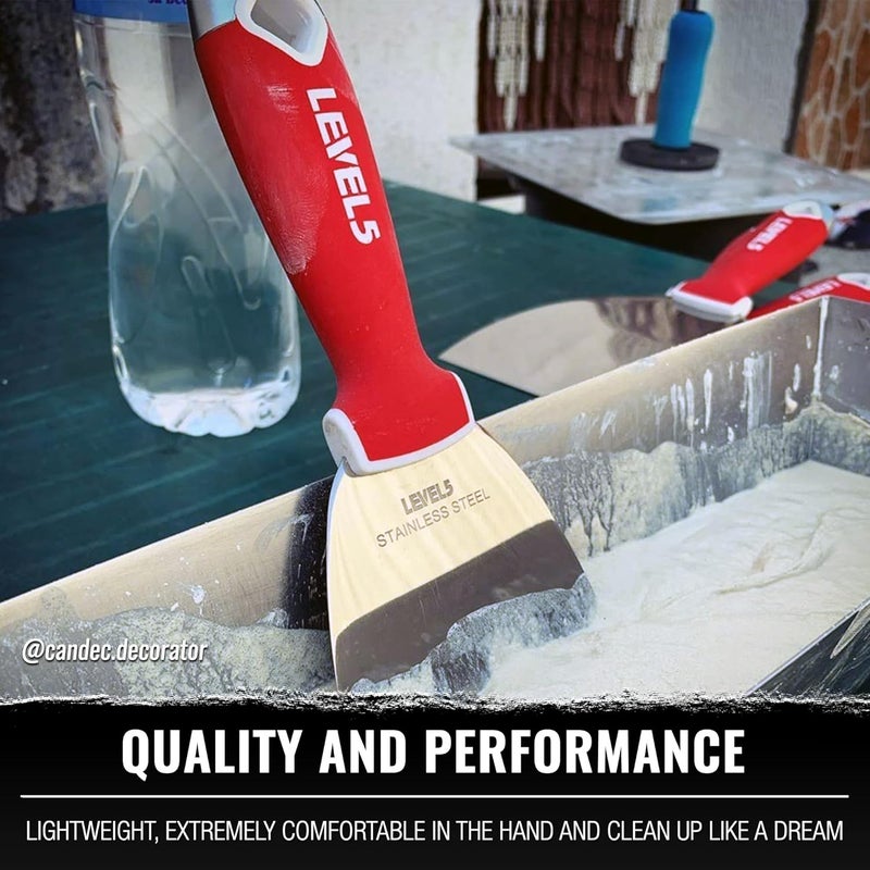 Level-5 3" Soft-Grip Stainless Steel Drywall Joint Knife - | Pro-Grade | Comfortable Finishing Hand Tool | Metal Hammer End | Sheetrock Gyprock Plasterboard Mud | 5-139 - Image 2