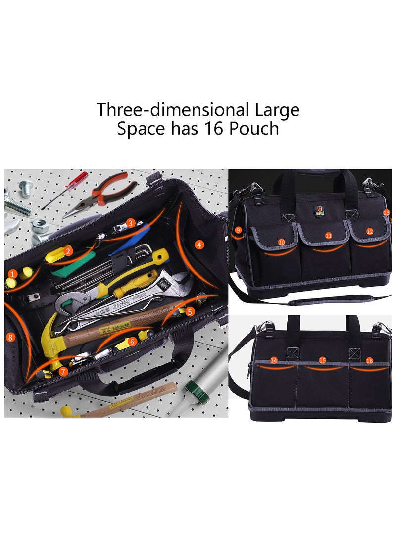 Wide Mouth Tool Bag with Water Proof Molded Base,Wide Mouth Tool Tote Bag,Waterproof Tool Organizer Bag for Men with Adjustable Shoulder Strap - Image 3