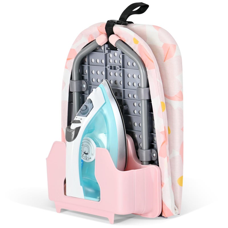 APEXCHASER طاولة كي صغيرة APEXCHASER مع حامل مكواة طاولة كي مدمجة مع أقدام غير قابلة للانزلاق طاولة كي محمولة مع غطاء قطن لمساحات صغيرة والسفر باللون الوردي