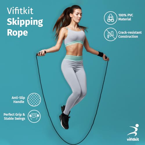 Vifitkit VFK by Xtrim Skipping Rope for Men and Women, Jump Rope With Adjustable Height for Exercise, Gym, Sports, Lightweight, Tangle-Free Design (Black) - Image 2