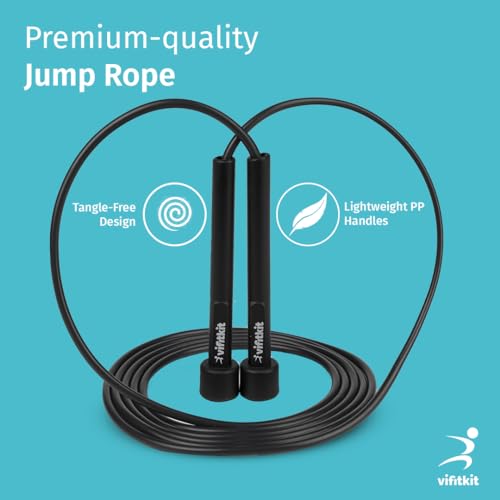 Vifitkit VFK by Xtrim Skipping Rope for Men and Women, Jump Rope With Adjustable Height for Exercise, Gym, Sports, Lightweight, Tangle-Free Design (Black) - Image 5